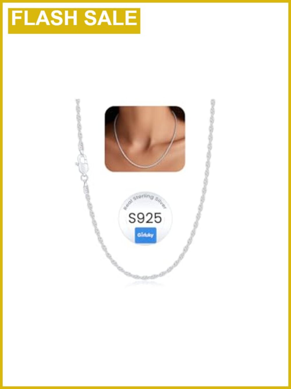 925 Sterling Silver Rope Chain Necklace 1.5mm Lobster Clasp